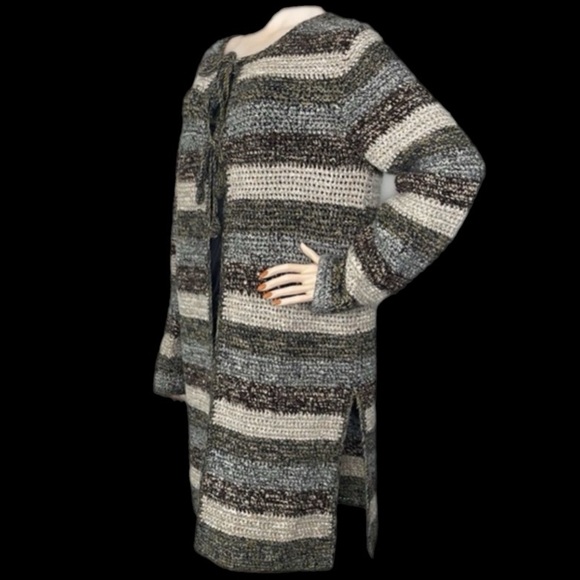 Stripe Knitted Double Tie Front Duster Cardigan - Picture 3 of 17